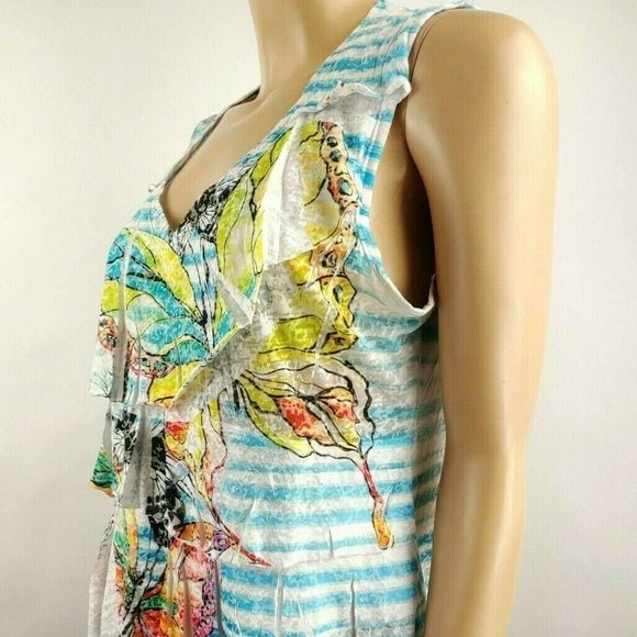 Paris Striped Butterfly Print Ruffled Tank - Picture 4 of 7